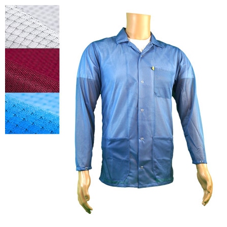 ESD Jacket, Lapel Collar, Snap Cuff, Color: Light Blue, 2X-Large